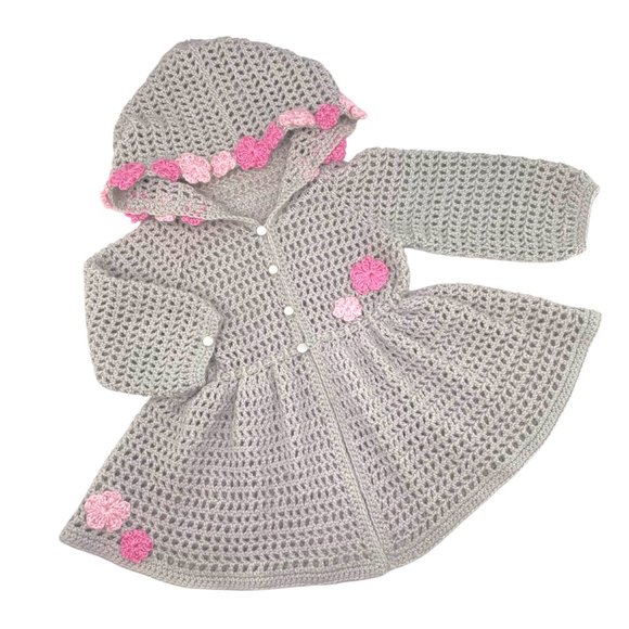 Handcrafted Baby Girls' Lacey Tie-Cinched Hooded Cherry Blossom Floral Jacket